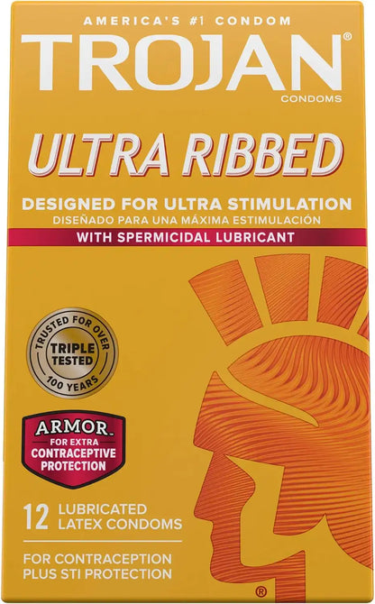 TROJAN Stimulations Ultra Ribbed Spermicidal Condoms, 12 Count (Pack of 2)