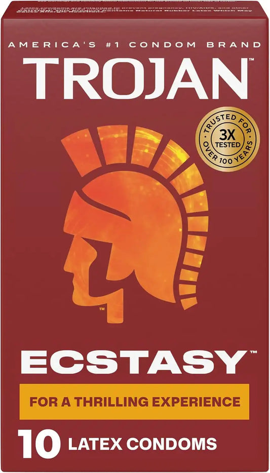 Trojan Ultra Ribbed Ecstasy Lubricated Condoms, 10 Count