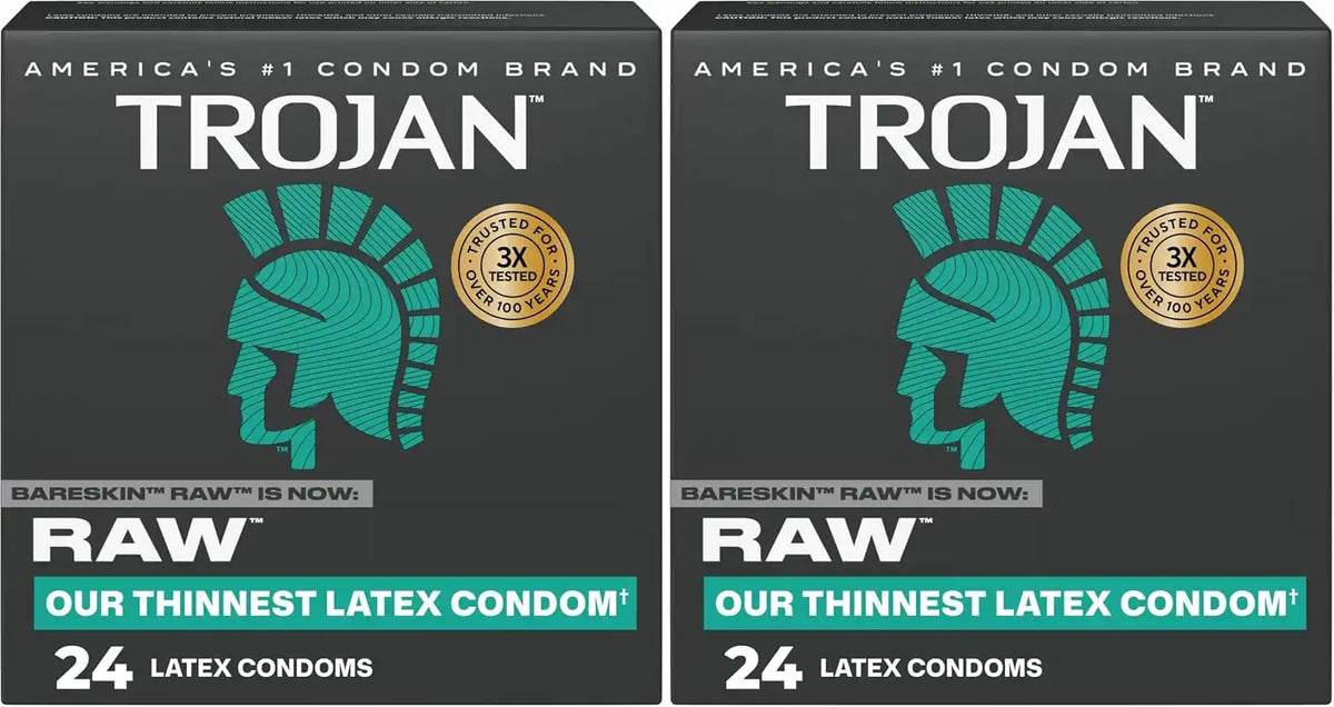 Trojan Raw Latex Lubricated Thin Condoms for Men, America’s Thinnest Latex Condoms, Made from Premium Latex to Help Reduce Risk of Pregnancy and Sexually Transmitted Infections (STIs), 24 Count