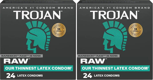 Trojan Raw Latex Lubricated Thin Condoms for Men, America’s Thinnest Latex Condoms, Made from Premium Latex to Help Reduce Risk of Pregnancy and Sexually Transmitted Infections (STIs), 24 Count