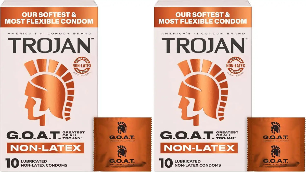 Trojan G.O.A.T. Latex-Free Lubricated Condoms for Men, Patent Pending Ultra Flex Non-Latex Material, Soft, Strong, Odorless & Colorless, 10 Count (Pack of 2)