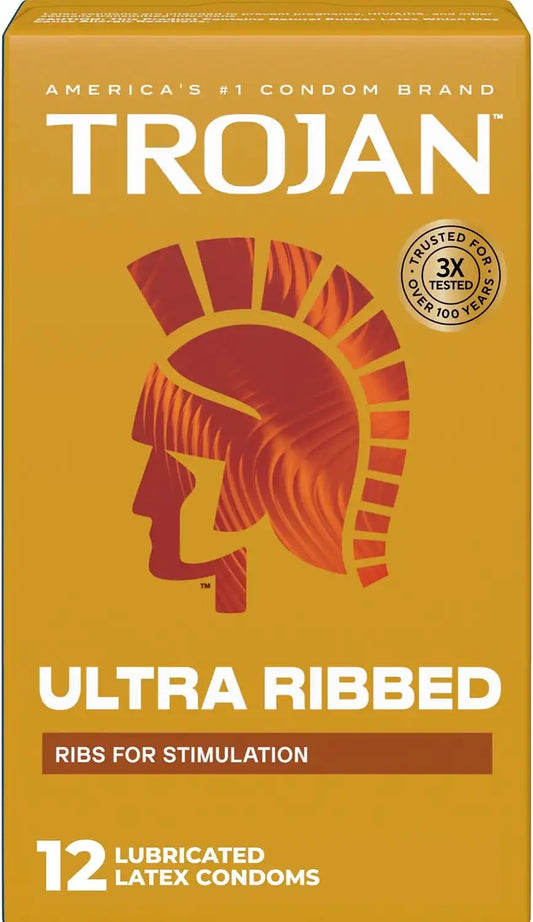 Trojan Stimulations Ultra Ribbed Lubricated Condoms, 12 Count