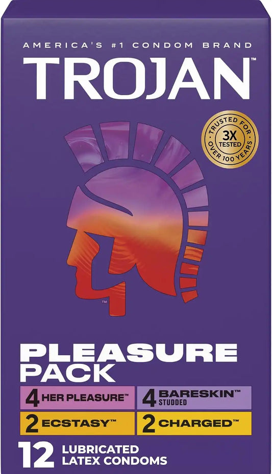 Trojan Pleasure Pack Assorted Latex Lubricated Condoms for Men, 12 Count