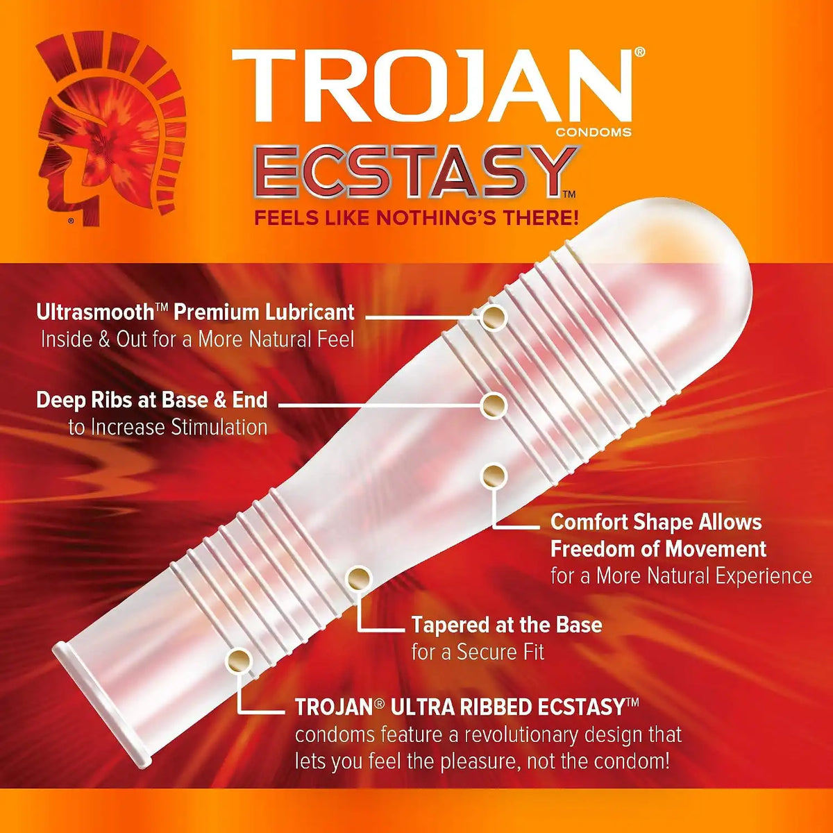Trojan Ecstasy Lubricated Latex Condoms for Men,Premium Lubricant,Ribbed Texture,Bulbous Shape,Premium Latex to Help Reduce Risk of Pregnancy and Sexually Transmitted Infections,26 Count,(Pack of 2)