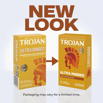 Trojan Stimulations Ultra Ribbed Lubricated Condoms, 12 Count