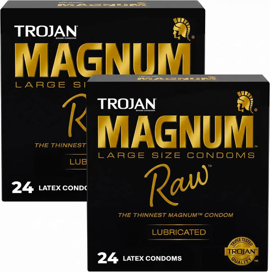 TROJAN Magnum Raw Large Size Thin Condoms, Magnum Condoms, 24 Count (Pack of 2)