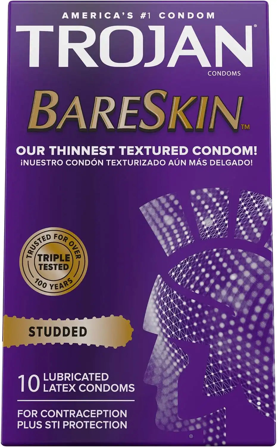 Trojan Studded Bareskin Lubricated Condoms - 10 Count (Pack of 3)