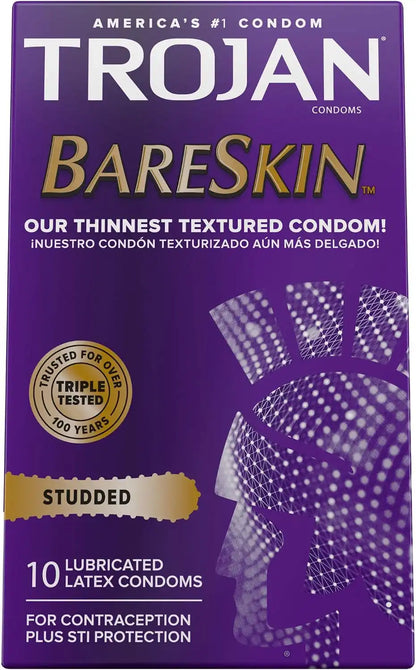 Trojan Studded Bareskin Lubricated Condoms - 10 Count (Pack of 3)
