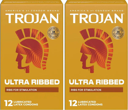 TROJAN Ultra Ribbed Premium Lubricated Condoms, 12 Count (Pack of 2)