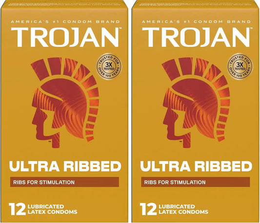 TROJAN Ultra Ribbed Premium Lubricated Condoms, 12 Count (Pack of 2)