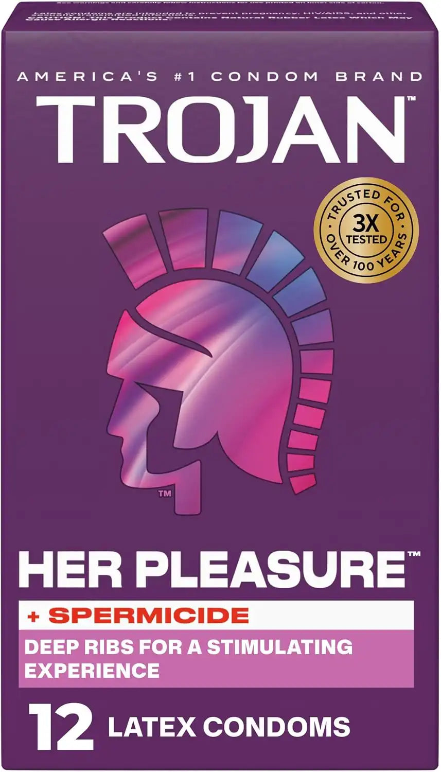 Trojan Her Pleasure Plus Spermicide Latex Lubricated Condoms, 12 Count