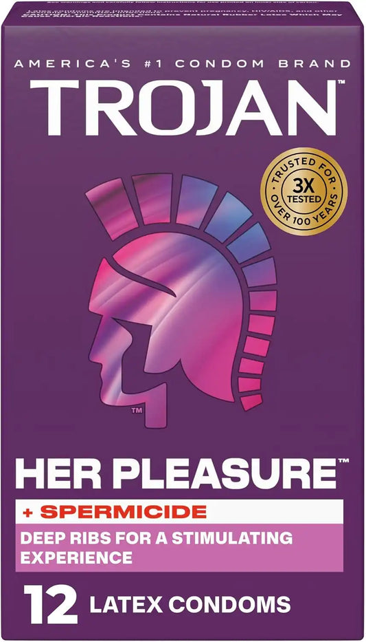 Trojan Her Pleasure Plus Spermicide Latex Lubricated Condoms, 12 Count