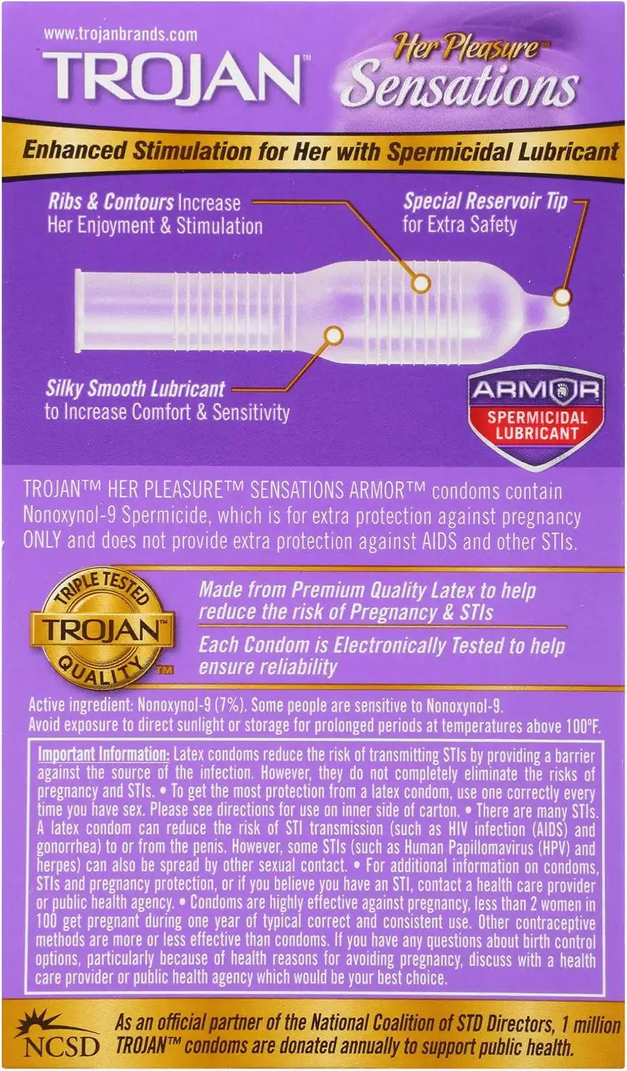 TROJAN Her Pleasure Sensations Condoms, Ribbed Condoms, Spermicidal Lubricated, 12ct (Pack of 4)