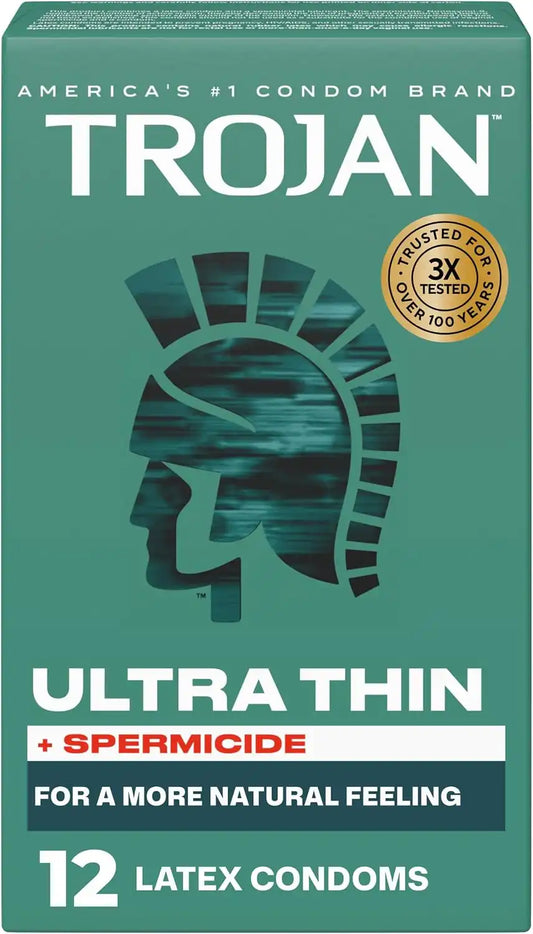 Trojan Ultra Thin Plus Spermicide Condoms, 12 Count