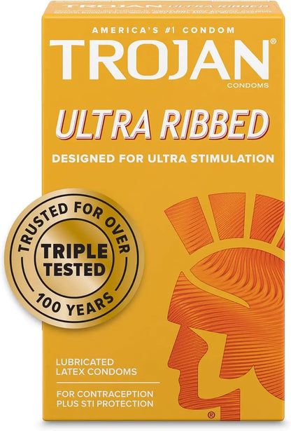 TROJAN Stimulations Ultra Ribbed Spermicidal Condoms, 12 Count (Pack of 2)