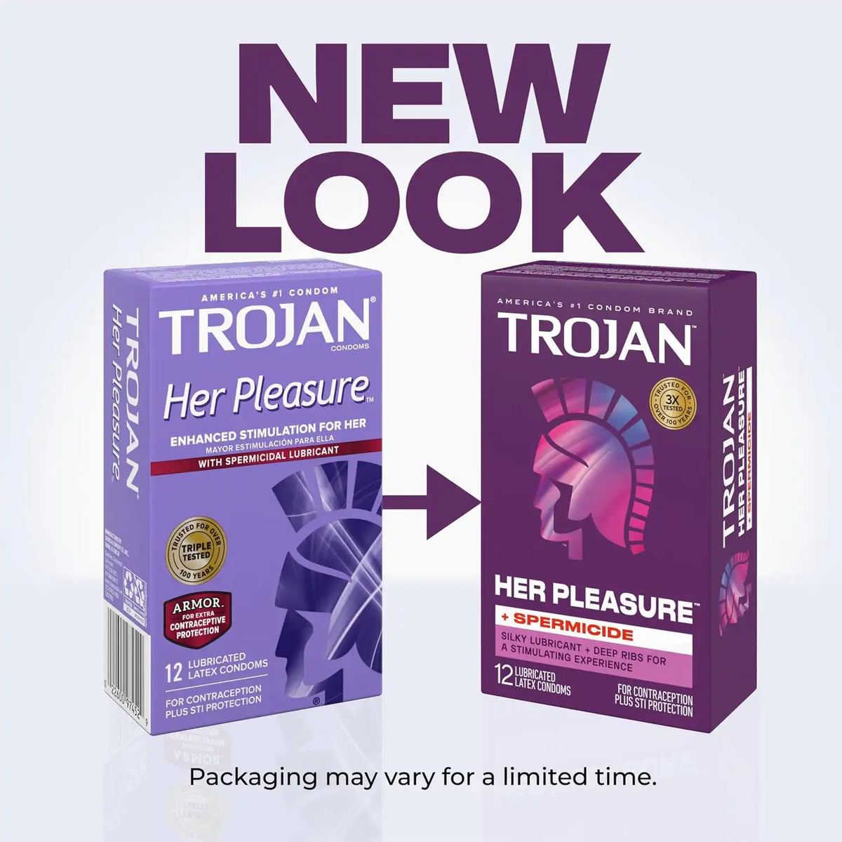 Trojan Her Pleasure Plus Spermicide Latex Lubricated Condoms, 12 Count