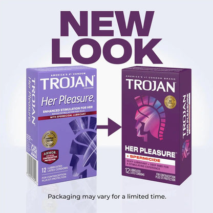 Trojan Her Pleasure Plus Spermicide Latex Lubricated Condoms, 12 Count