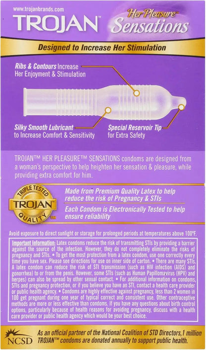 Trojan Her Pleasure Latex Lubricated Condoms, Ribbed for Stimulating Experience, Bulbous Shape for Roomier Fit,Helps Reduce Risk of Pregnancy Sexually Transmitted Infections (STIs),12 Count(Pack of 3)