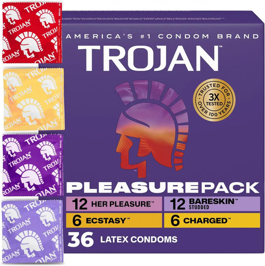 Trojan Pleasure Pack Assorted Latex Condoms for Men, 36 Count