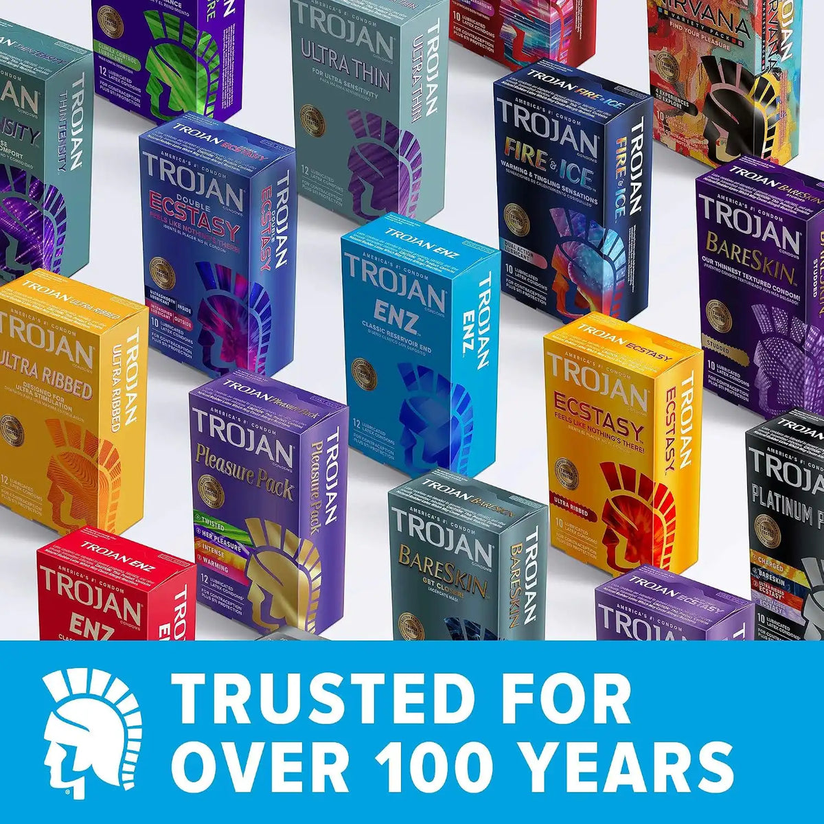TROJAN Her Pleasure Sensations Condoms, Ribbed Condoms, Spermicidal Lubricated, 12ct (Pack of 4)