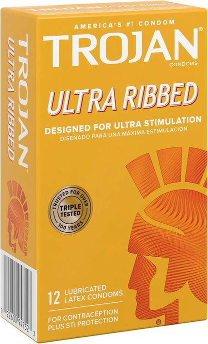 TROJAN Ultra Ribbed Premium Lubricated Condoms, 12 Count (Pack of 2)