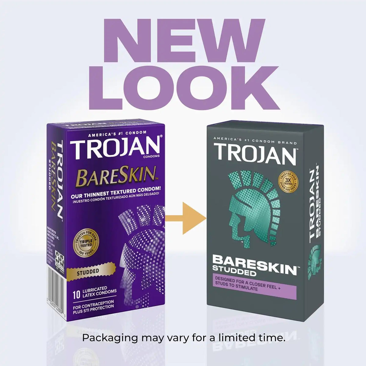 Trojan Bareskin Studded Latex Condoms for Men, 10 Count