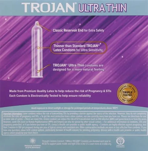 Trojan Ultra Thin Latex Lubricated Condoms for Men, Thin Condoms for a More Natural Feeling, Premium Latex to Help Reduce Risk of Pregnancy and Sexually Transmitted Infections (STIs), 36 Count