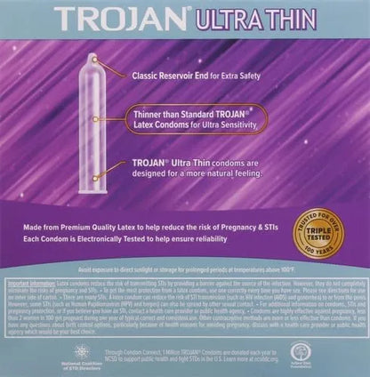 Trojan Ultra Thin Latex Lubricated Condoms for Men, Thin Condoms for a More Natural Feeling, Premium Latex to Help Reduce Risk of Pregnancy and Sexually Transmitted Infections (STIs), 36 Count