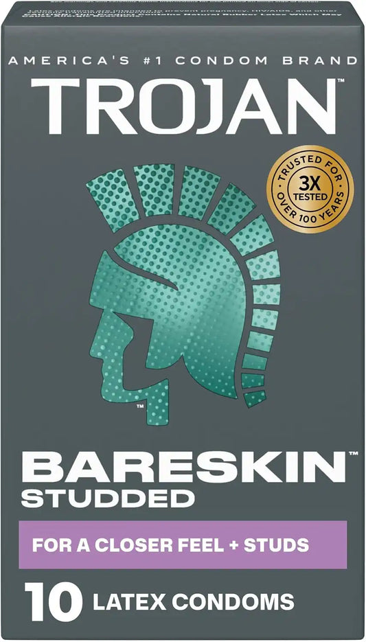 Trojan Bareskin Studded Latex Condoms for Men, 10 Count