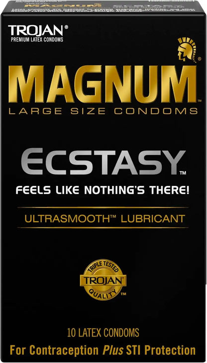 TROJAN Magnum Ecstasy Large Size Lubricated Condoms, 10 Count