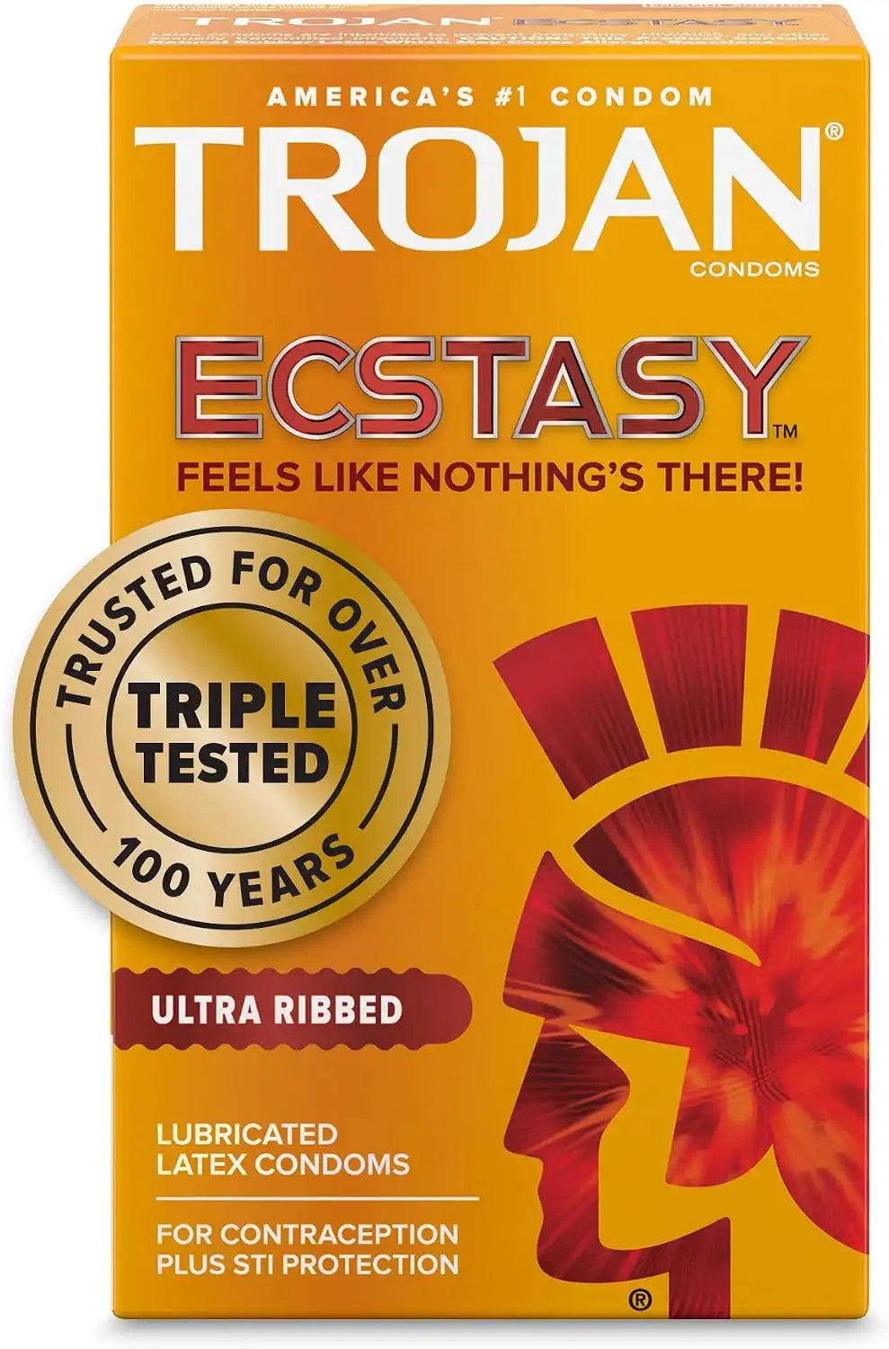 Trojan Ecstasy Lubricated Latex Condoms for Men,Premium Lubricant,Ribbed Texture,Bulbous Shape,Premium Latex to Help Reduce Risk of Pregnancy and Sexually Transmitted Infections,26 Count,(Pack of 2)