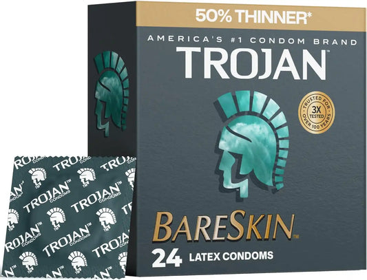 Trojan Bareskin Latex Lubricated Thin Condoms for Men, 24 Count