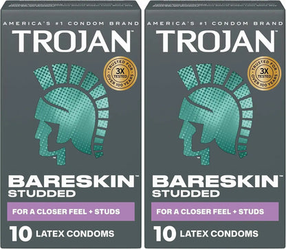 Trojan Studded Bareskin Lubricated Condoms - 10 Count (Pack of 2)