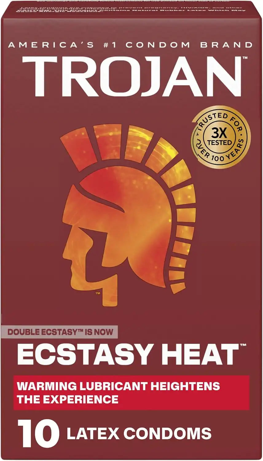 Trojan Ecstasy Heat Latex Condoms for Men, 10 Count