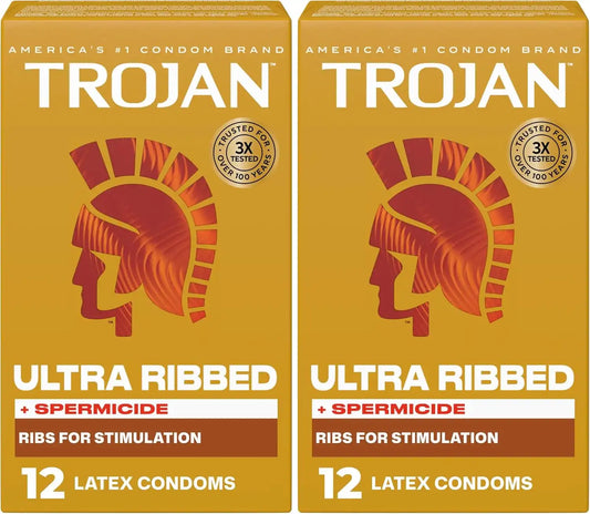 TROJAN Stimulations Ultra Ribbed Spermicidal Condoms, 12 Count (Pack of 2)