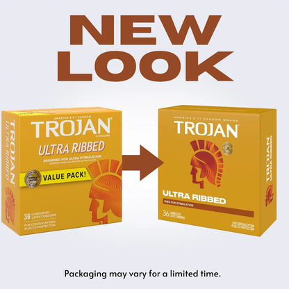 Trojan Ultra Ribbed Latex Condoms for Men, 36 Count