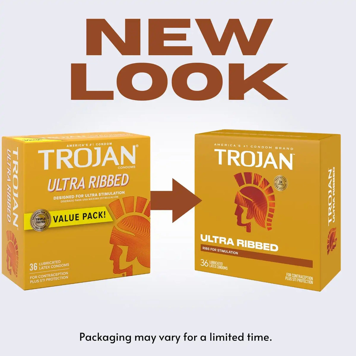 TROJAN Condoms Ultra Ribbed for Ultra Stimulation, 36 Count Pack (Pack of 2)