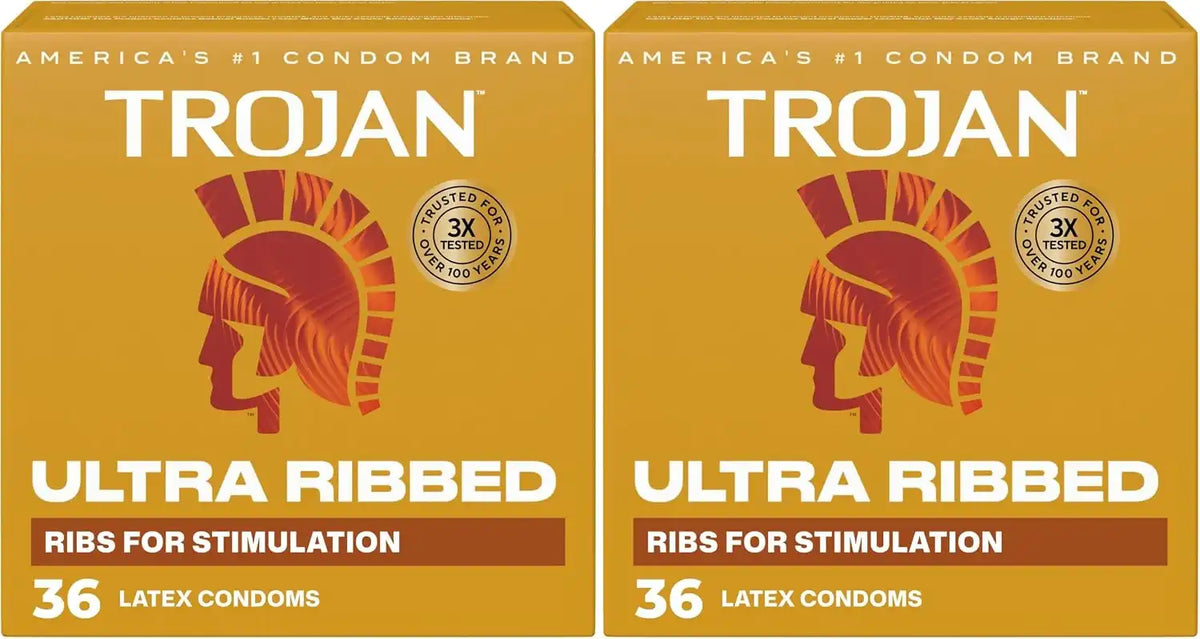 TROJAN Condoms Ultra Ribbed for Ultra Stimulation, 36 Count Pack (Pack of 2)