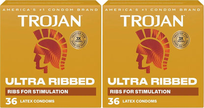 TROJAN Condoms Ultra Ribbed for Ultra Stimulation, 36 Count Pack (Pack of 2)