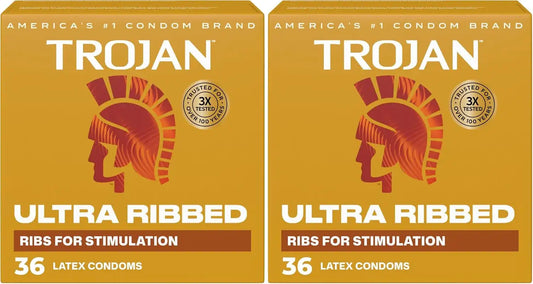 TROJAN Condoms Ultra Ribbed for Ultra Stimulation, 36 Count Pack (Pack of 2)