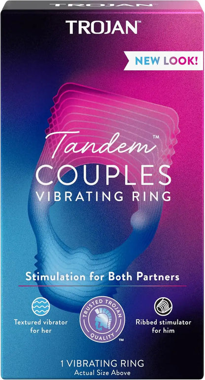 TROJAN Vibrations Tandem Couples Vibrating Ring, Personal Massager, 1 Count, Violet