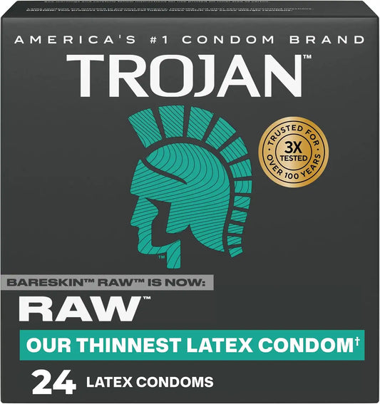 Trojan Raw Thin Latex Condoms for Men, 24 Count