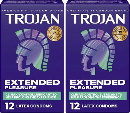 TROJAN Extended Pleasure Condoms | Climax Control | 12 Count | Pack of 2