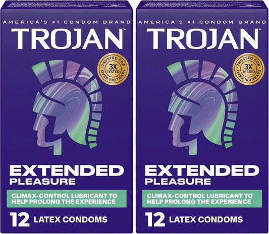 TROJAN Extended Pleasure Condoms | Climax Control | 12 Count | Pack of 2