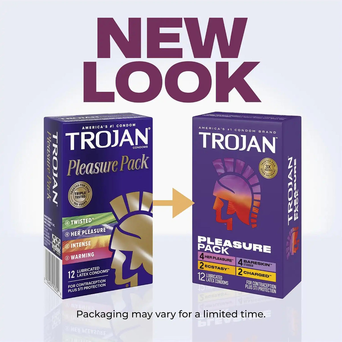 Trojan Pleasure Pack Assorted Latex Lubricated Condoms for Men, 12 Count