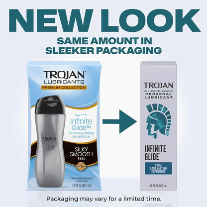 Trojan Infinite Glide Silicone-Based Personal Lubricant, Long-Lasting Non-Sticky Lube for Men, Women & Toys, Unscented, 3.0 Oz