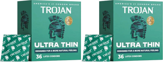 Trojan Ultra Thin Latex Lubricated Condoms for Men, Thin Condoms for a More Natural Feeling, Premium Latex to Help Reduce Risk of Pregnancy and Sexually Transmitted Infections (STIs), 36 Count