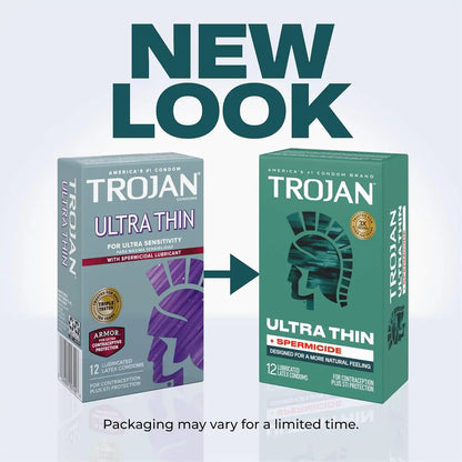 Trojan Ultra Thin Plus Spermicide Condoms, 12 Count