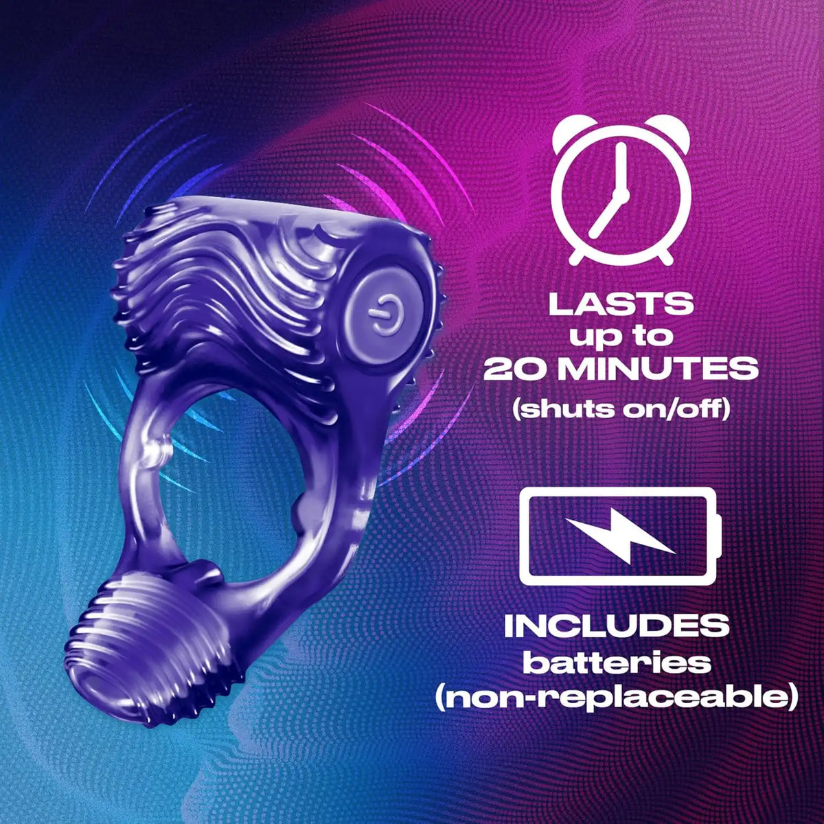 TROJAN Vibrations Tandem Couples Vibrating Ring, Personal Massager, 1 Count, Violet