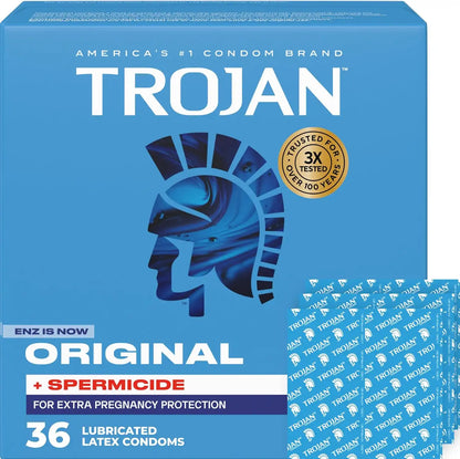 Trojan Original Plus Spermicide Latex Lubricated Condoms for Men, 36 Count